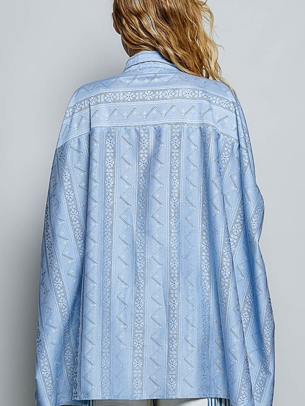 NEW!! POL Light Blue Embroidered Button-Up Poncho Shirt, NWT - Picture 5 of 6